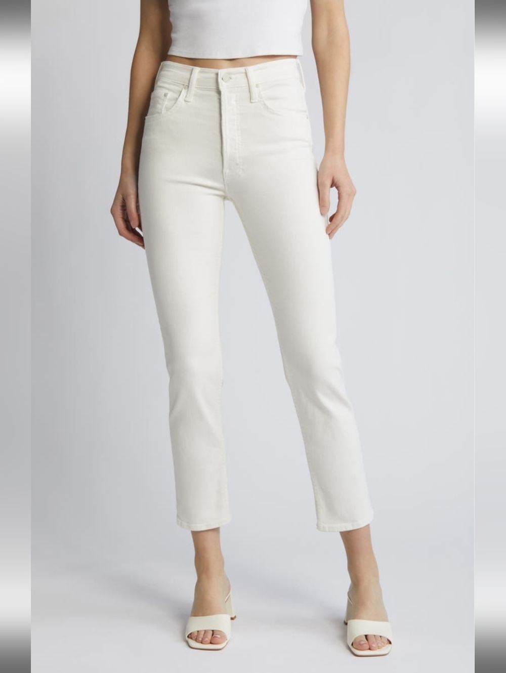 Mother Denim The Tomcat High Waist Ankle Skinny Jeans In Cream Puffs Size 27